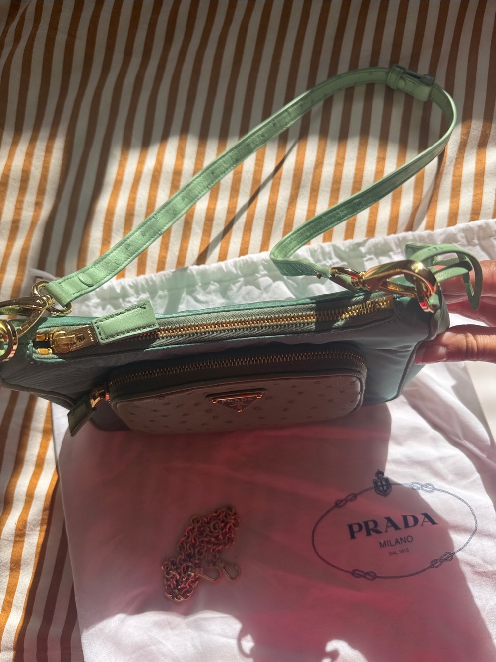 Limited Edition Prada Ostrich and nylon Green Re-Edition bag - Picture 5 of 11